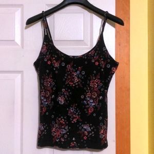 Mudd strappy tank top, medium, black with red floral pattern